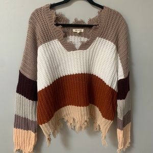 Adorable Oversized Distressed Multicolor Sweater!